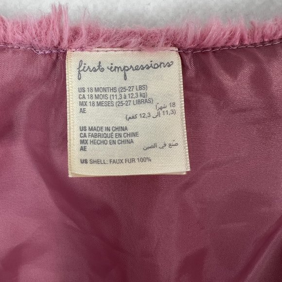 First Impressions Soft Pink Faux Fur Vest Sz. 18M Button Front Elastic Waist - Picture 4 of 5